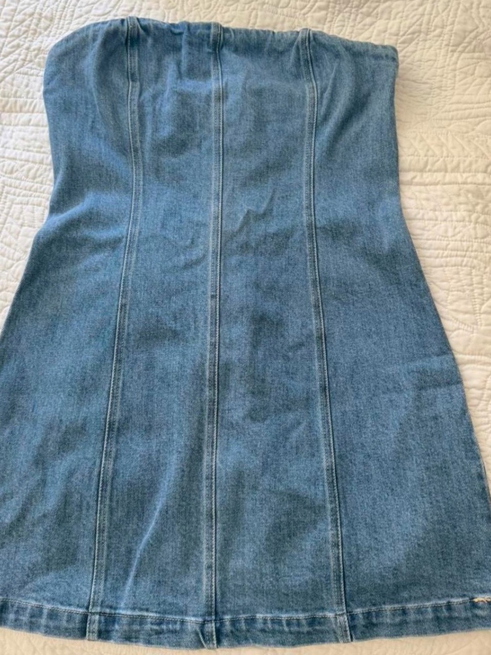Altar'd State Strapless Denim Dress in Light Blue